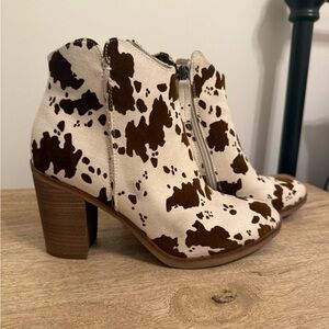 Altar'd State Brown and Cream Cow Print Ankle Boots